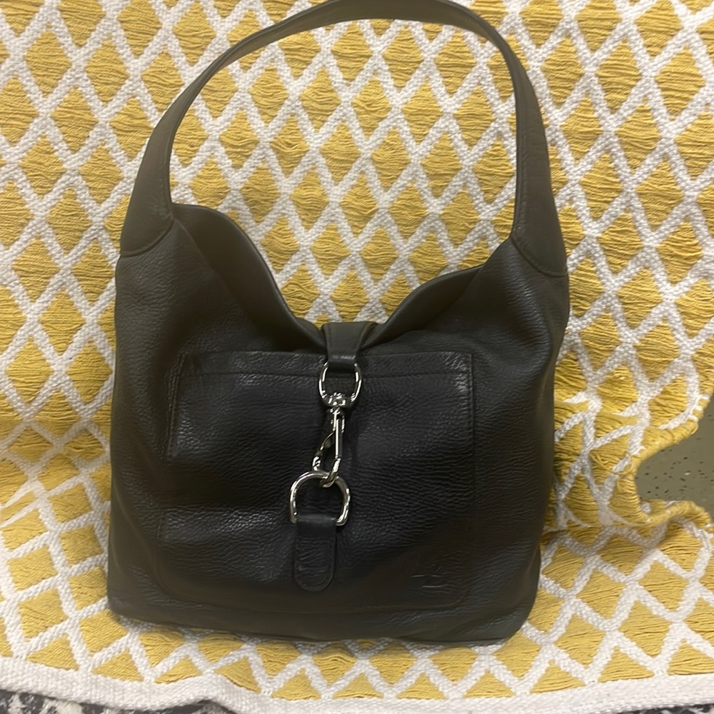 Dooney & Bourke Hook Closure Black Pebble Grain Leather Hobo Bag